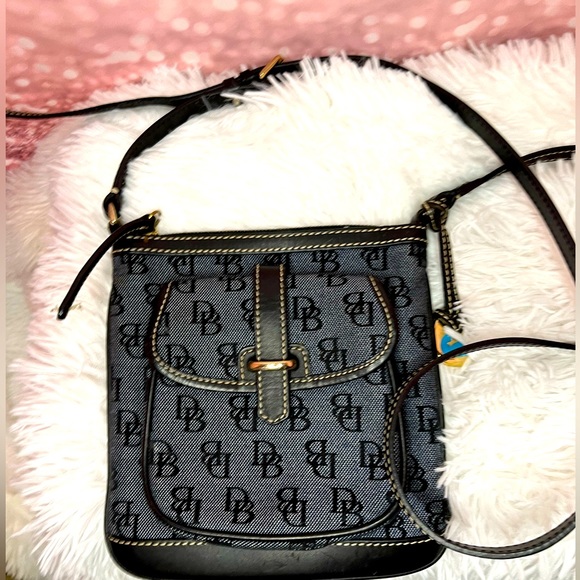 Dooney & Bourke Handbags - DOONEY & BOURKE Blue Logo Letter Carrier Jacquard Signature Crossbody Bag